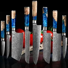 Steel Chef Knives Set High Quality Sharp Blade Knife Cooking Meat Cleaver Kitchen Gadget Imitation Damascus Pattern Knife Set