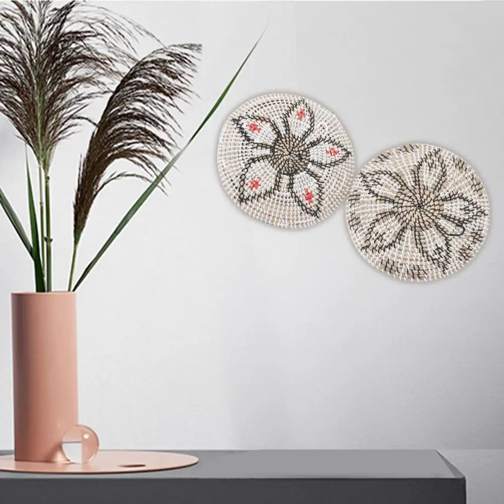 

2pcs Straw Woven Five-pointed Star Pattern Tray European Style Bohemian Fruit Plate For Courtyard Garden Balcony Decor