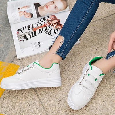 White Green GRITION/Модная женская обувь; повседневные кроссовки на платформе, визуально увеличивающие рост; Женская Белая обувь из искусственной кожи; дышащая обувь для вечеринок без застежки - Цвет: White Green