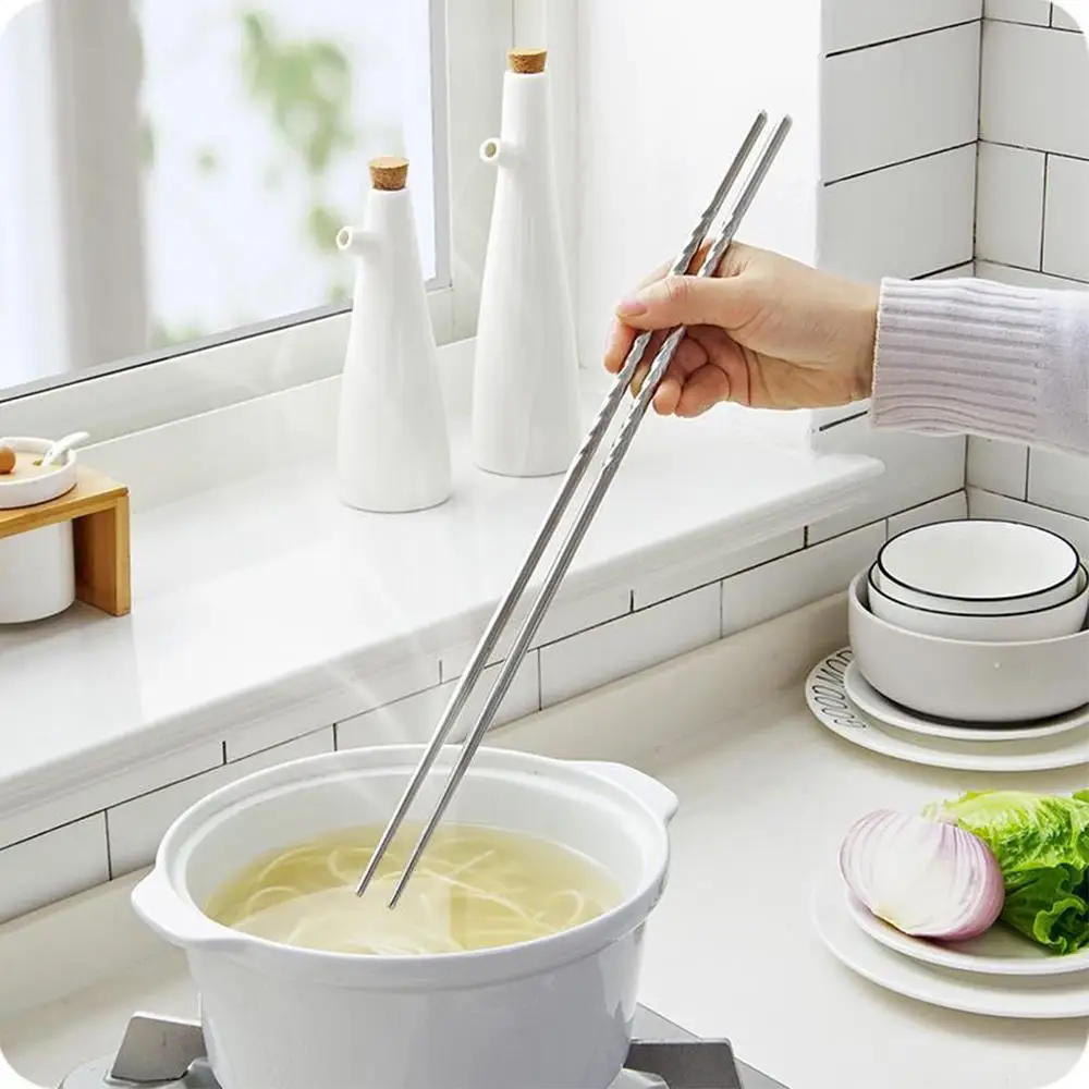 A Pair Cooking Chopsticks Stainless Steel Chopsticks Extra Long Frying Chopsticks, Dishwasher Safe, 38.8 cm