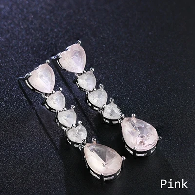 pink-white plated Длинные серьги Newranos с сердцем, натуральный камень, Винтажные серьги-гвоздики, уникальные серьги для женщин, модные ювелирные изделия EFX0031012 - Окраска металла: pink-white plated