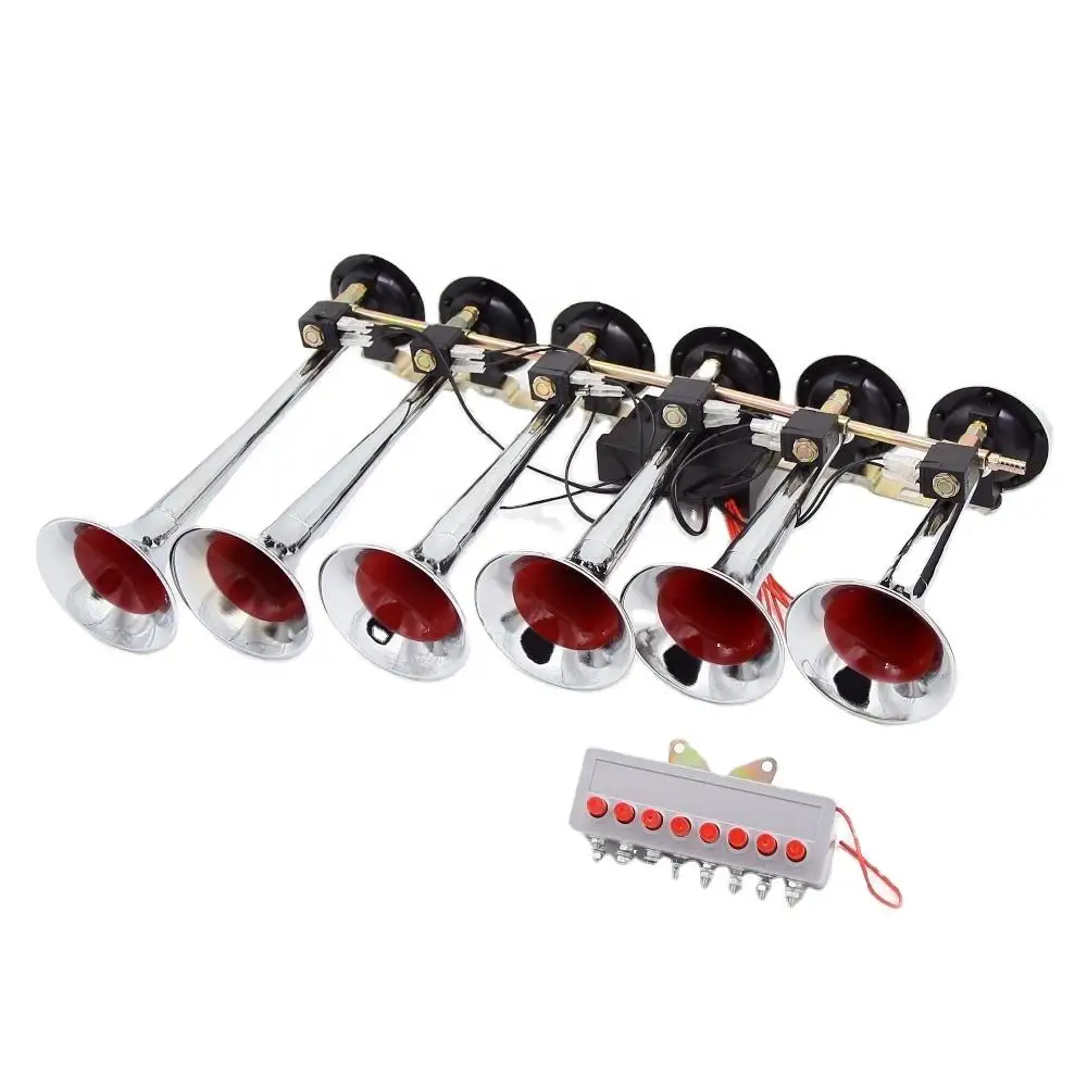 

Профессиональный автомобильный клаксон с бесплатной мелодией, 24 В, 6 трубок, с 8 кнопками переключателя, подходит для автомобилей, грузовико...