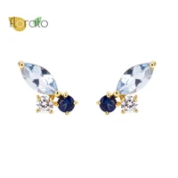 925 sterling silver ear needle blue cz crystal small earrings for women delicate plated leaves stud wedding jewelry pendanties