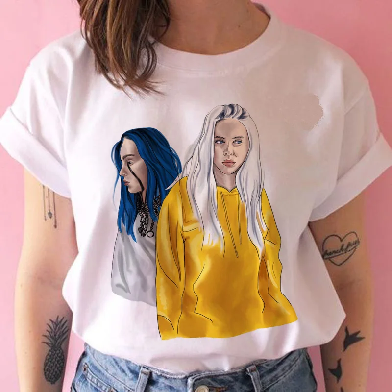 954 Billie eilish забавная футболка Женская harajuku Bad Guy футболка с изображением уличной kawaii 90s Хип Хоп Футболка короткий рукав Повседневная - Цвет: 954
