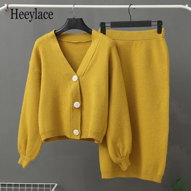 Осенне зимний вязаный женский комплект из двух предметов 2019 Женский 2 свитер