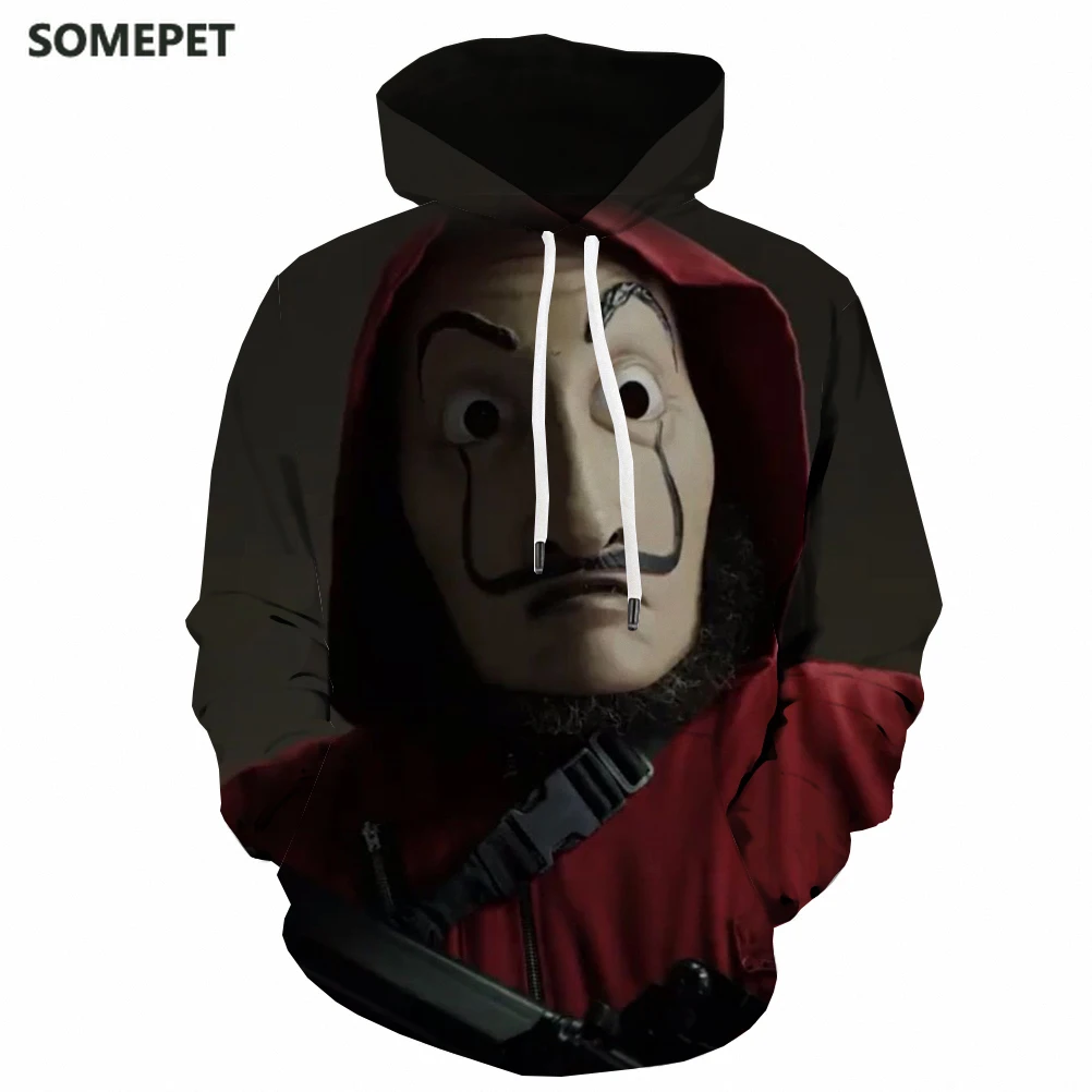 

Somepet Brand Money Heist Hoodie Men Hip Hop Hoody Anime Halloween Hooded Casual New Hoodie Print Unisex Streetwear Autumn
