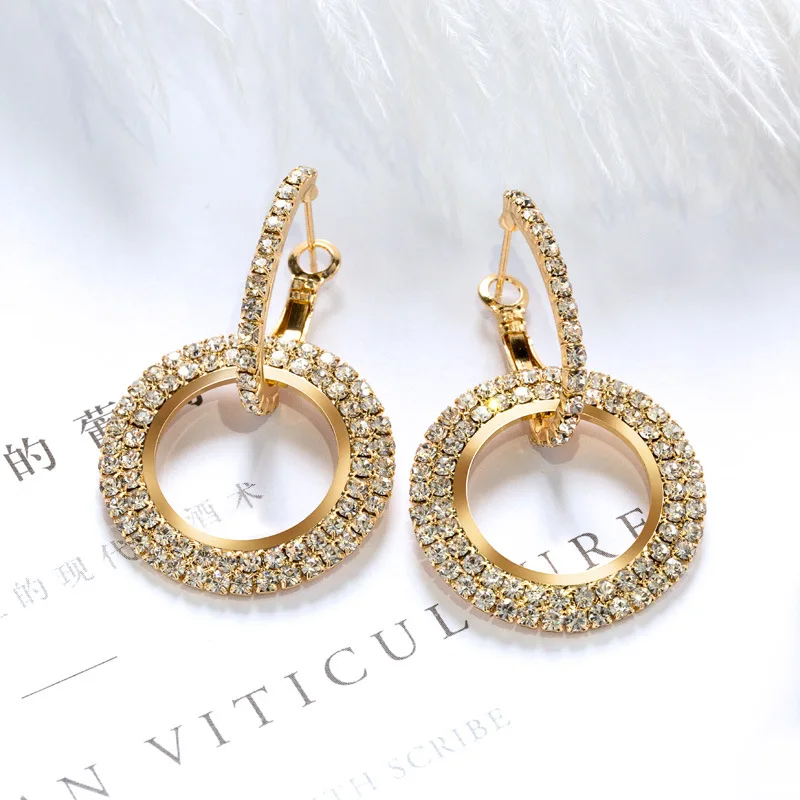 

Luxury Drop Earrings with Brilliant Cubic Zircon Prong Setting Fashion Cocktail Party Circle Earrings for Women & Girls