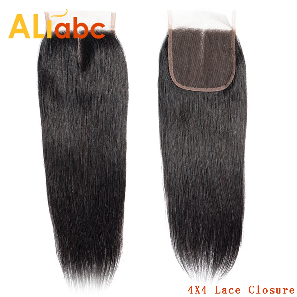 Aliabc Peruvian Lace Closure Hair Straight Natural Color 8-22 Inch 4*4 Non-remy 100% Human Extensions Free Shipping | Шиньоны и парики