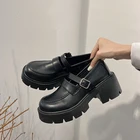 Туфли-лодочки женские кожаные, Ретро стиль, круглый носок, туфли-лодочки, на платформе, средний каблук, винтажные, весна 2021