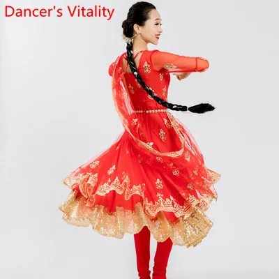 Dress Pnats Veil Для женщин Взрослый Индийские танцы вышитые двухслойный платье с большим подолом штаны с фатиновой Юбкой Костюм для восточного танца Костюм для сценических выступлений костюм - Цвет: Dress Pnats Veil
