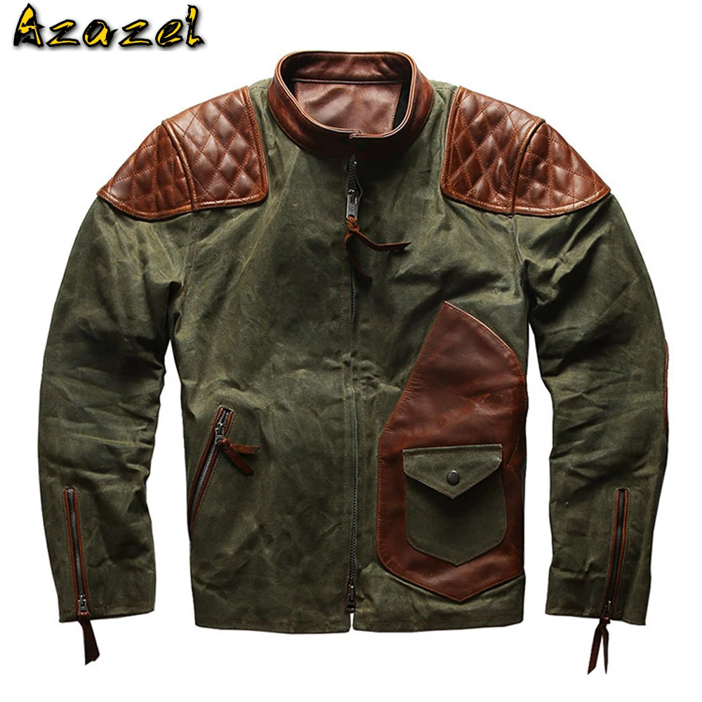 Винтажная модная мужская куртка из натуральной кожи мотоциклетная воловьей в