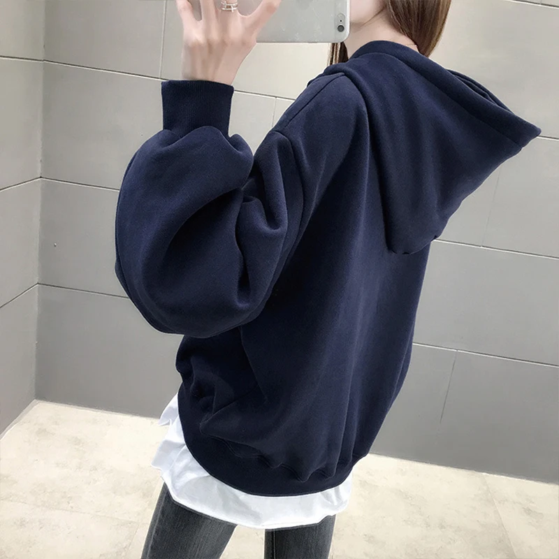 

QRWR 2020 Autumn winter Plus Velvet Women Sweatshirt Fashion Print Casual O Neck Hoodie Lovely Loose Pullovers Sweatshirt