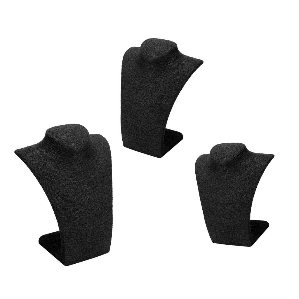 

Set of 3 Sizes Black Elegant Necklace Display Mannequin Necklaces Display Bust Stand Rack Holder