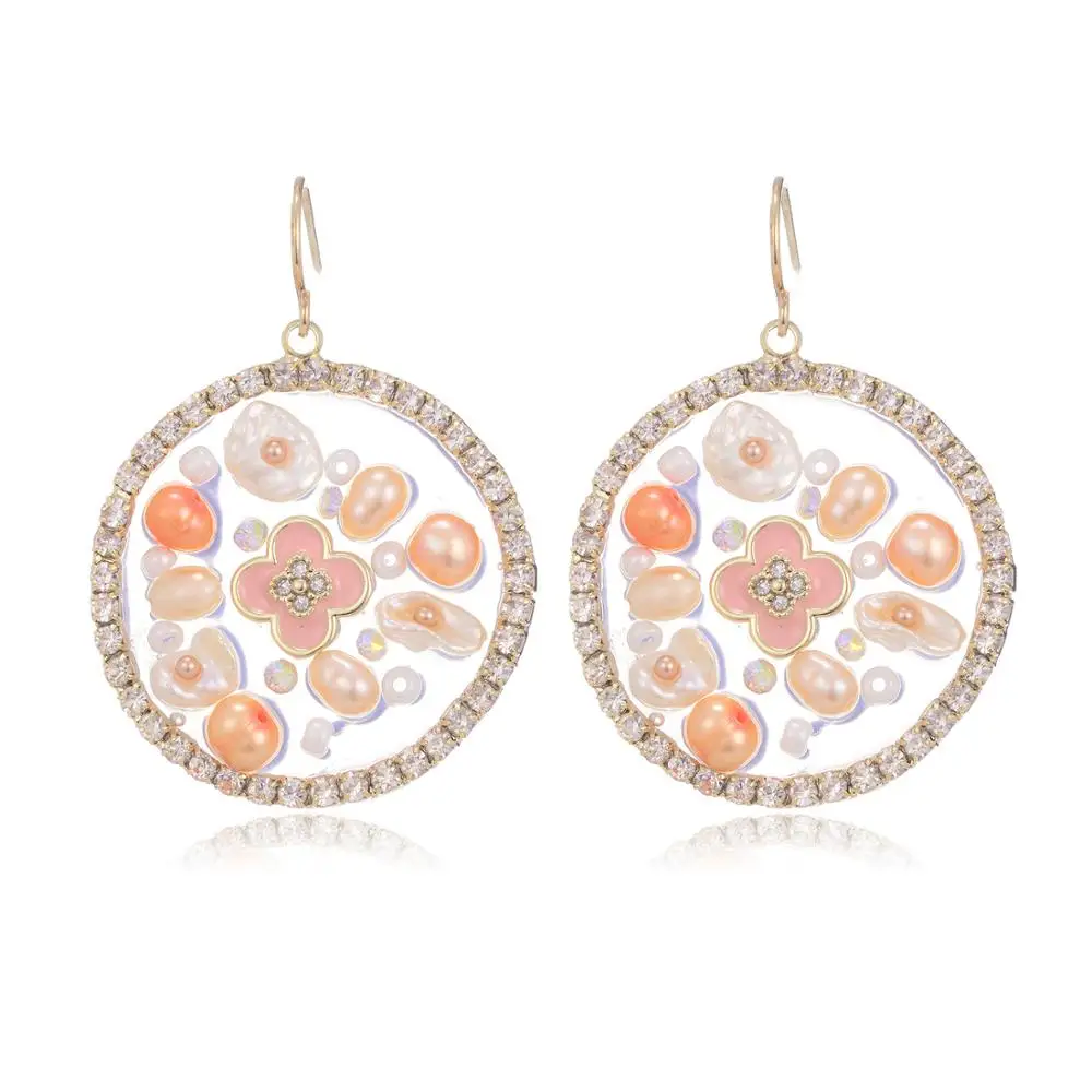 

Серьги-кисточки женские с натуральным барочным жемчугом, большие украшения из циркония в форме цветка, Красивые Подвесные Украшения для уш...