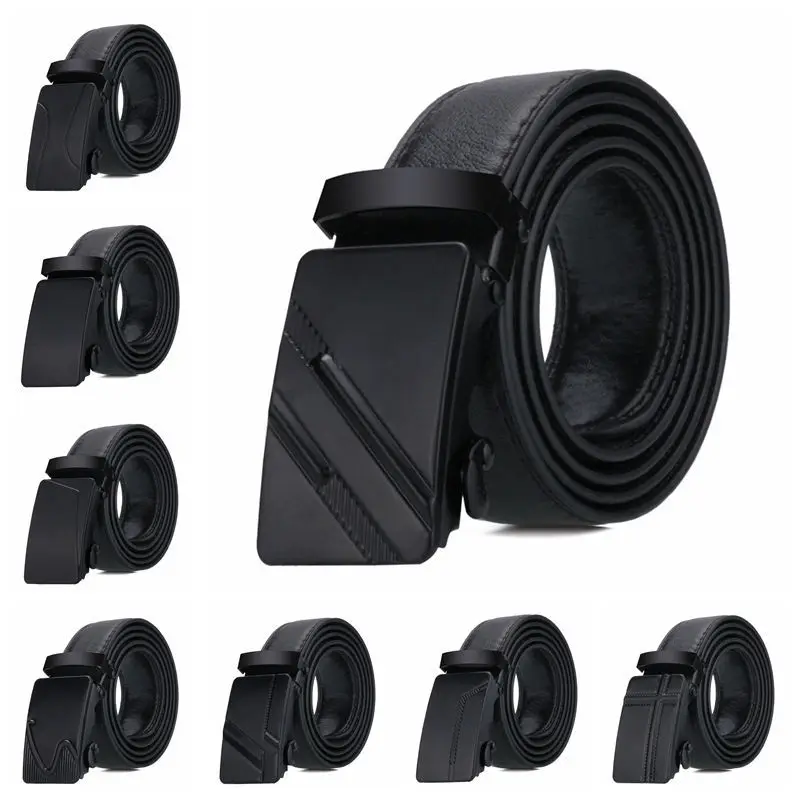 Мужской ремень с автоматической пряжкой для молодых людей Модный Черный Простой
