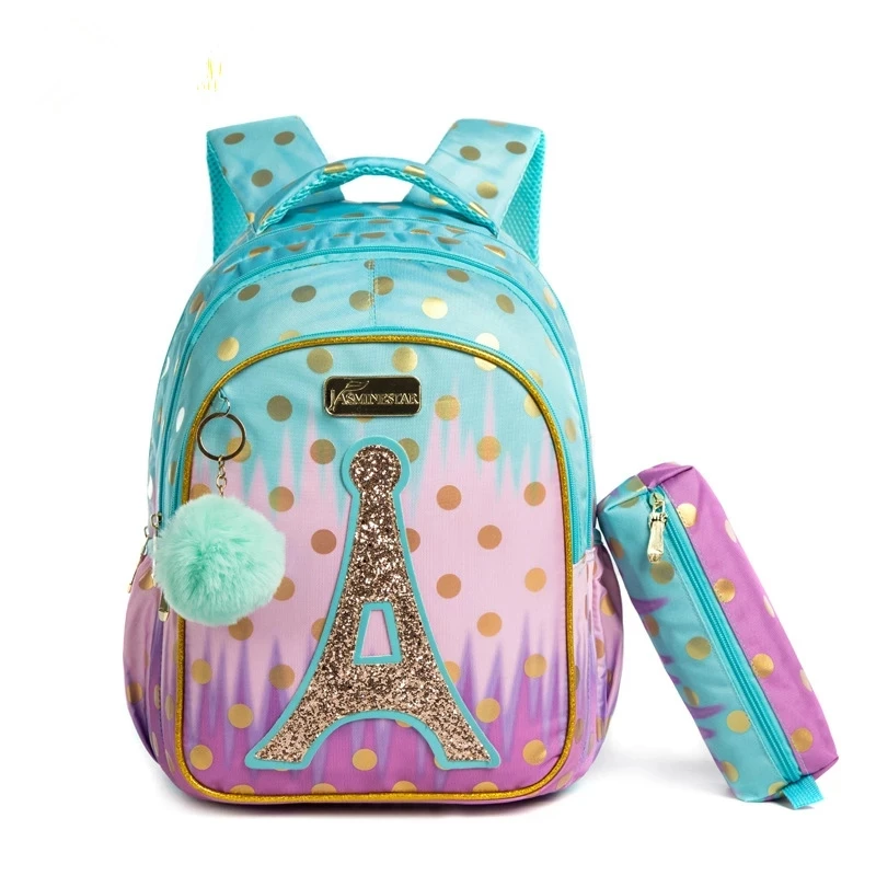 "Рюкзак с пайетками и изображением башни для девочек начальной школы, водонепроницаемая школьная сумка из ткани «Оксфорд» для детей, милые д..."