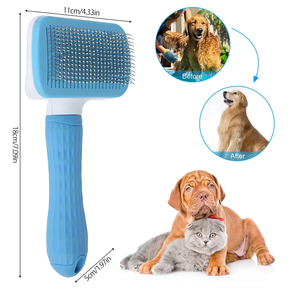 

Pet Dog Cat Self Cleaning Combs Stainless Steel Needle Removes Undercoat Tangled Hair Pet Comb Improves Circulation