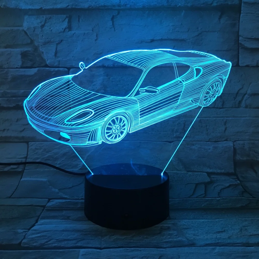 Спортивный автомобиль 3d светодиодный светильник Usb сенсорный датчик декор