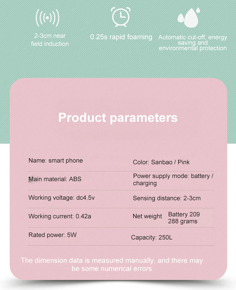 

250ml Kitchen Automatic Foam Soap Dispenser Household Hand Washing No Need To Press Induction Soap Dispenser For Kids Children