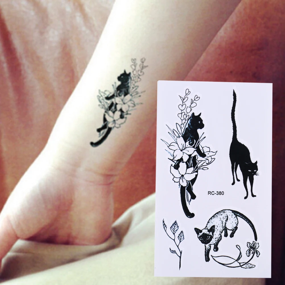 Маленькая черная кошка водостойкие Временные татуировки временные боди-Арты