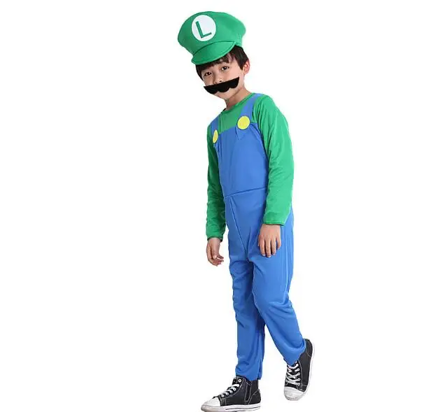 Костюмы на Хэллоуин Забавный костюм Супер Мари Луиджи брата Детский комбинезон