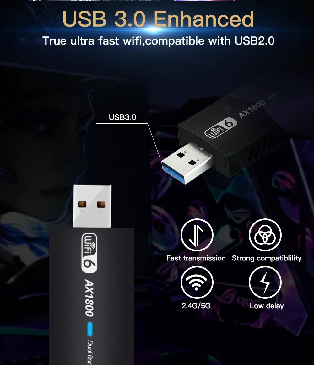 1800Mbps WiFi 6 USB Adapter 5G/2.4GHz USB3.0 Wi-fi Dongle Wireless 802.11ax Network Card High Gain Antenna Windows 7 10 11 | Компьютеры и