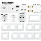 Электрические розетки Rewnssin для самостоятельной сборки, выключатели света, модуль с электрическими розетками USB EUFR, белая стеклянная панель, бесплатные комбинированные настенные розетки