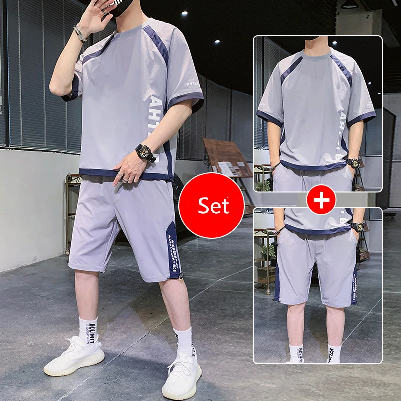 Мужской спортивный костюм летний комплект из двух предметов для фитнеса с