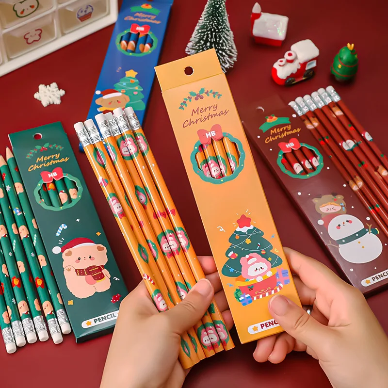 

Christmas Boxed Pencils Primary School Students Writing Drawing And Sketching Pen Set Christmas HB With Rubber Pencils 6 packs