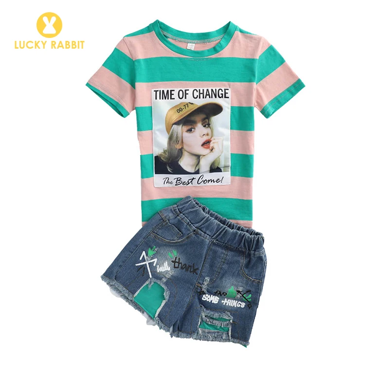 Летние Дизайнерские комплекты одежды в полоску для девочек топы и штаны | Мать