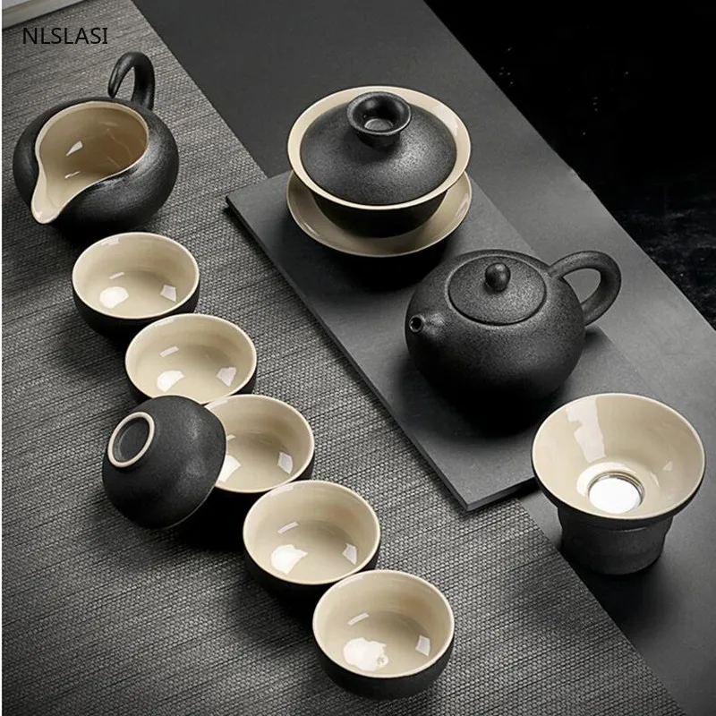 

9 pcs/set Chinese black crockery ceramic Tea sets Exquisite porcelain teapot Handmade kettle teacups Household teaware drinkware