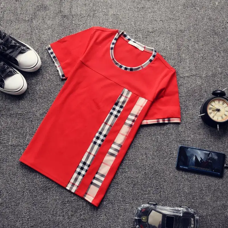 

Summer short sleeve men's T-shirt slim personality handsome fashion check half sleeve young people's clothes versatile men's wea