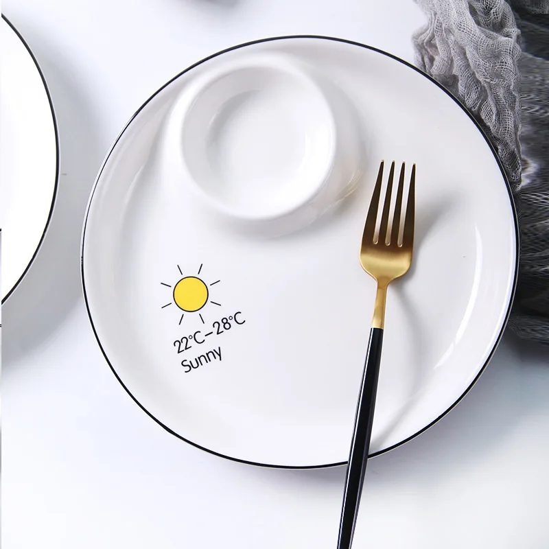 22 см мультяшная круглая керамическая тарелка скандинавский черный край для