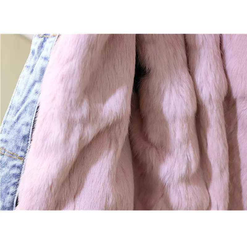 Пальто из натурального меха зимняя Свободная джинсовая куртка Женская Толстая