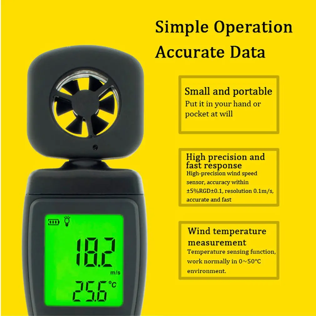 

Digital LCD Anemometer AS816 Air Velocity Anemometer Backlit Temperature Measurement Velocity Measurement