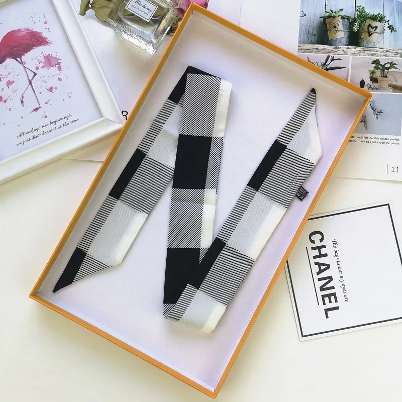 Женский шелковый шарф-вишня узкий шарф с геометрическим принтом и маленькими