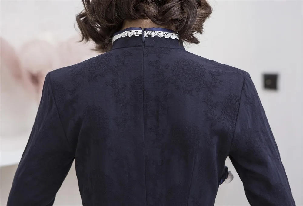 Шанхай история Половина рукава по колено cheongsam платье хлопок лен Винтаж Ципао китайское платье китайский стиль платье для женщин