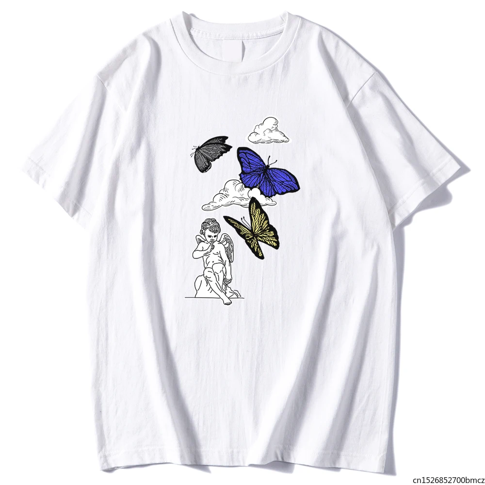 

Cupid Butterfly Cloud Prints Women T Shirts Vogue Vintage Street Oversized Tshirt Sport High Quality Womens Short Sleeve