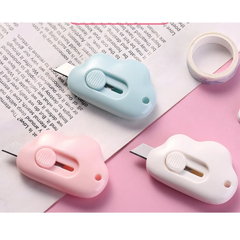 Cute Mini Small Pocket Craft Wrapping Box Paper Envelope Cutter Cloud and Cat Paw Utility Knife Letter Opener Student Art | Канцтовары