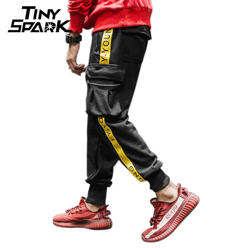 Мужские спортивные штаны в стиле хип хоп желтая лента с полосками по бокам