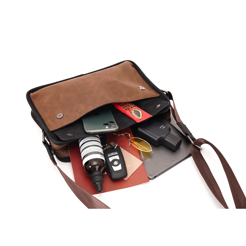 

Casual Men's messenger bag Brand Leather shoulder bag husband Solid zipper crossbody bags for men Small vintage man bag 2021