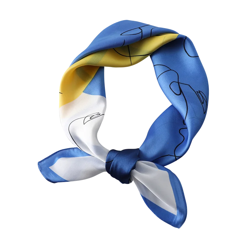 

Design Print Square Silk Hair Scarf for Lady Neck Wraps Striped Foulard Women Bandana Kerchief Shawls Wraps 2021 New