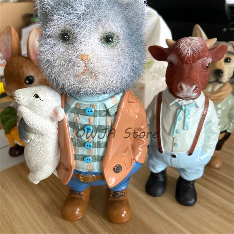 Estatuas de animales para decoraci&oacute;n del hogar, escultura creativa de gato, conejo, adornos de resina, accesorios de jard&iacute;n-1