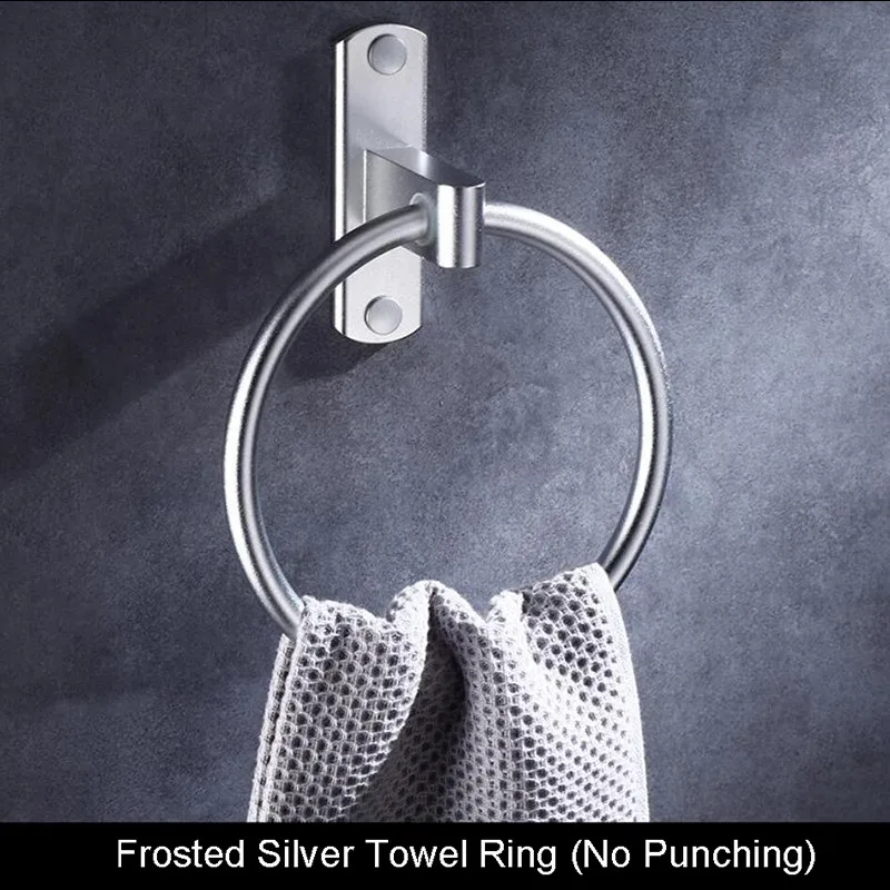 Durable Aluminum Round Wall-Mounted Towel Ring Holder Rack Bathroom Accessories Black White Silvery | Обустройство дома
