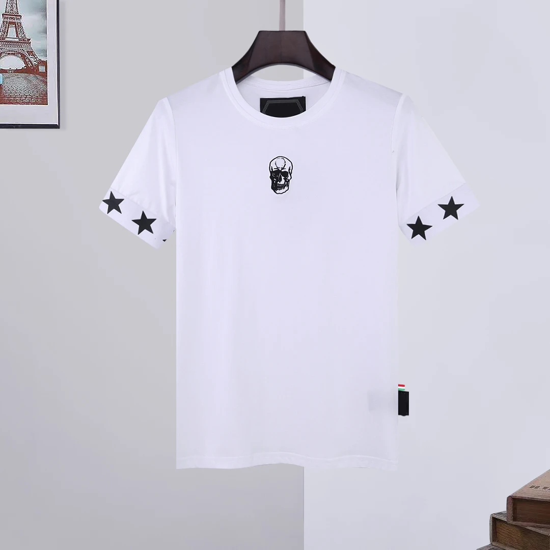 

Мужская хлопковая футболка со стразами, Повседневная футболка с графическим рисунком черепа, лето 2022