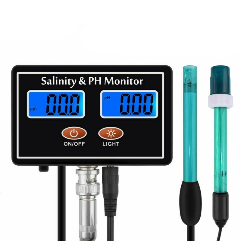 

PH солености монитор соленой воды тестер качества ЖК-дисплей PH солености в режиме реального времени монитор для морская вода, аквариум