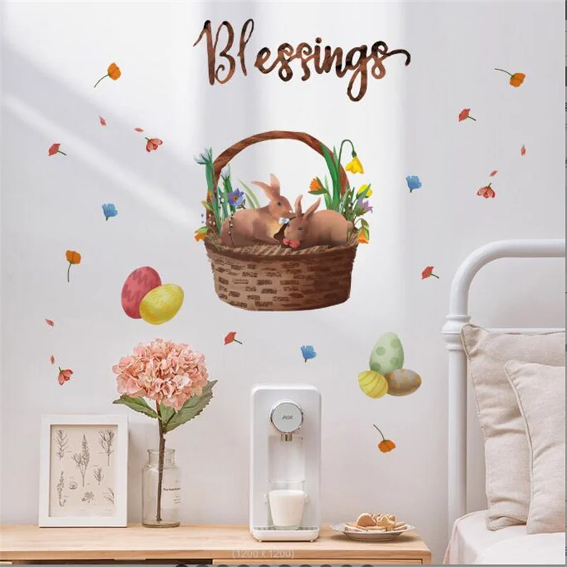 

New Blessing Easter Day Bunny Mirror Stickers Creative Wall Stickers For Children's Room Background Decorative Mural Art Decor