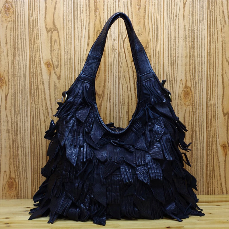 

HAWSON Trend Handbags Personality Fashion Retro Contrast-Color Real Leather Handbag Tote Shoulder Bag Ladies Casual Handbag