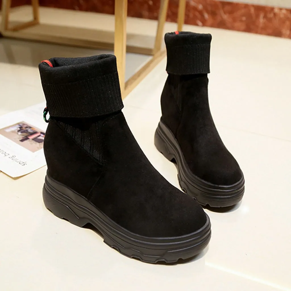 2019 г. новая осенне-зимняя женская модная обувь черного цвета из флока ботинки