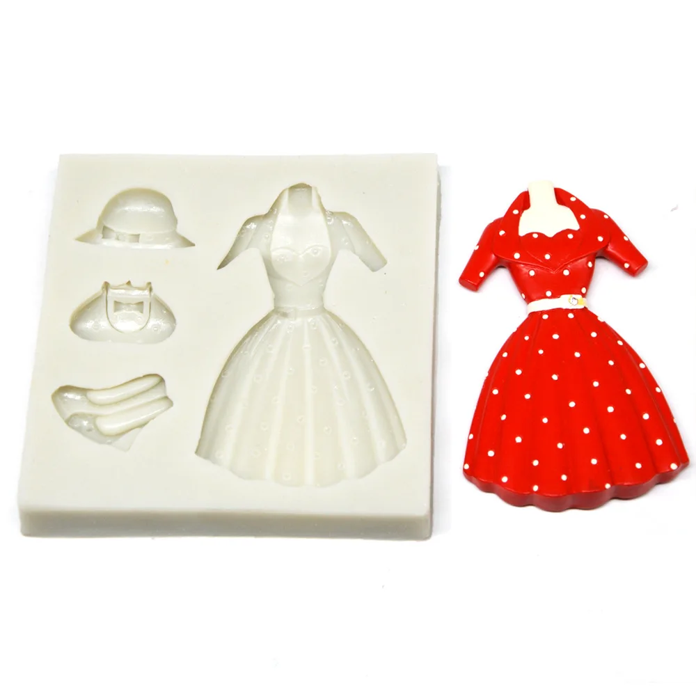 Силиконовая форма для помадки торта свадебного вечернего платья шляпы обуви